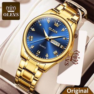 Genuine Olevs 6630 (golden-blue) Stainless Steel Men Watch